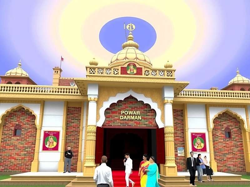 Ram Mandir Virtual Darshan main interface showing the temple entrance with devotees