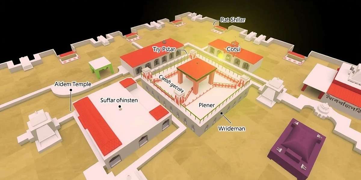 Ram Mandir Virtual Darshan 3D map showing the entire temple complex with different sections labeled